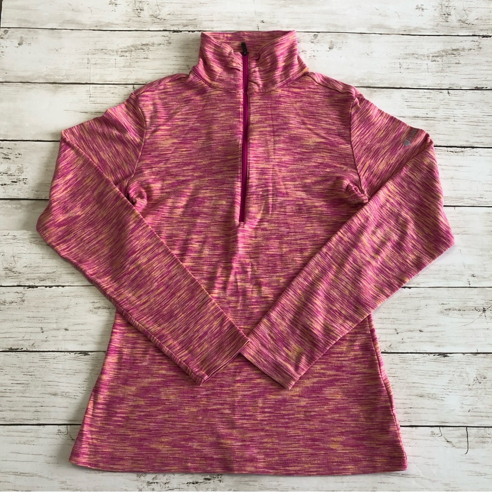 COLUMBIA Women’s Heathered Pink/Yellow 1/2 Zip Long Sleeve Tee Size S/P